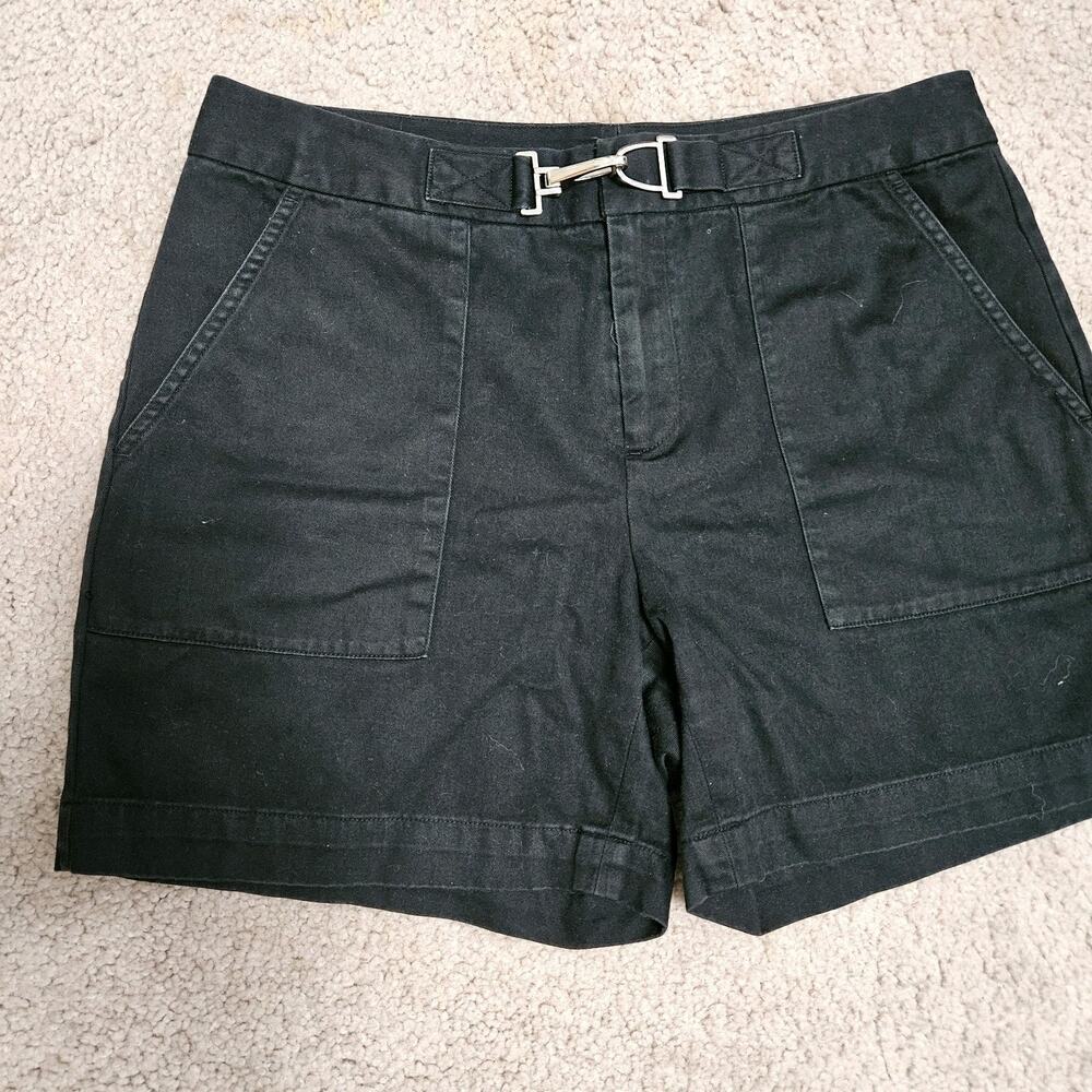 CHAPS By Ralph Lauren Shorts Womens Size 4 Black Cotton Shorts Silver Buckle